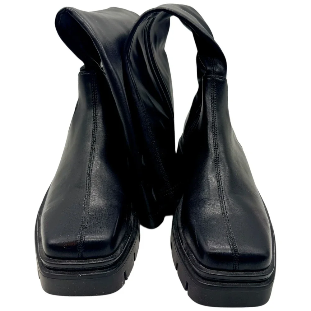 Vivianly Black Platform Chunky Lug Sole Knee High Boots Goth Punk Size 40‎